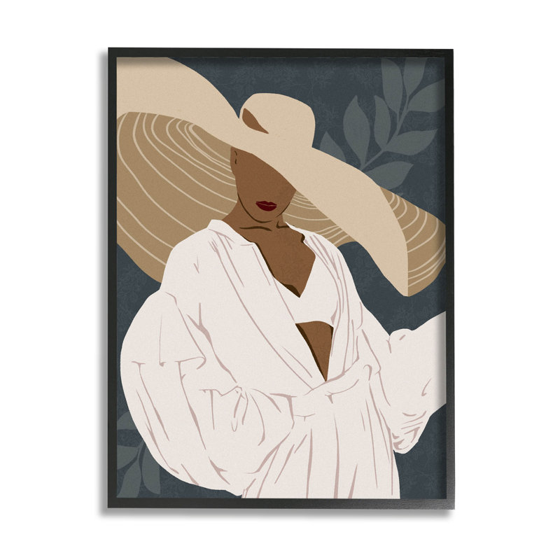 Boho Sun Hat, botanique, feuille, art giclée encadrée par Ziwei Li, Giclée encadrée noir minuit, H 14 po x l 11 po x P 1,5 po