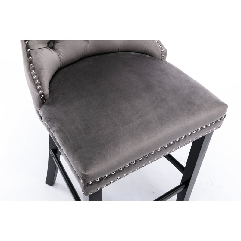 Velours moderne rembourré avec garniture, fabrication en bois massif de 2 chaises de bar élégantes en bois gris, revêtement - 2 (gris