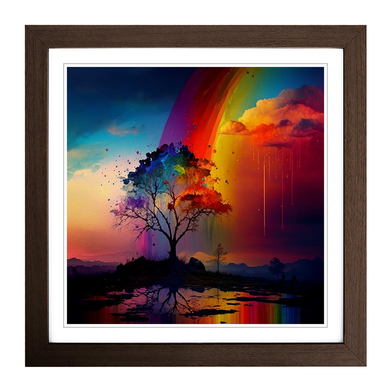 Rainbow Impressionism - Single Picture Frame Print on Wood, Walnut