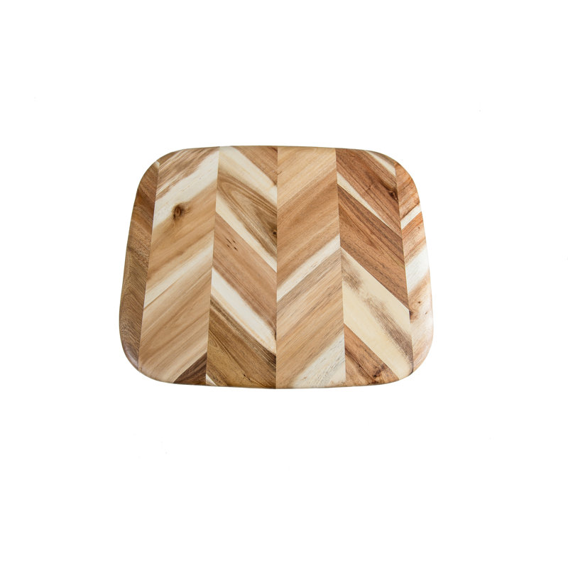 Acacia Herringbone Rounded Edge Cutting/Serve Board With Inset Handles, Small