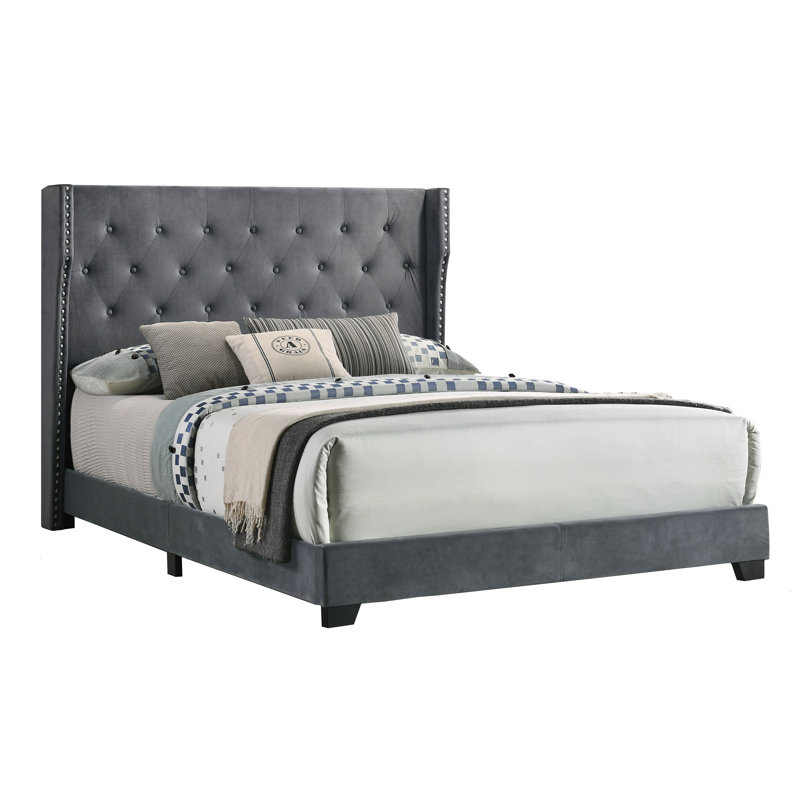 Osoba Upholstered Standard Bed, Dark Gray Velvet, Full/Double