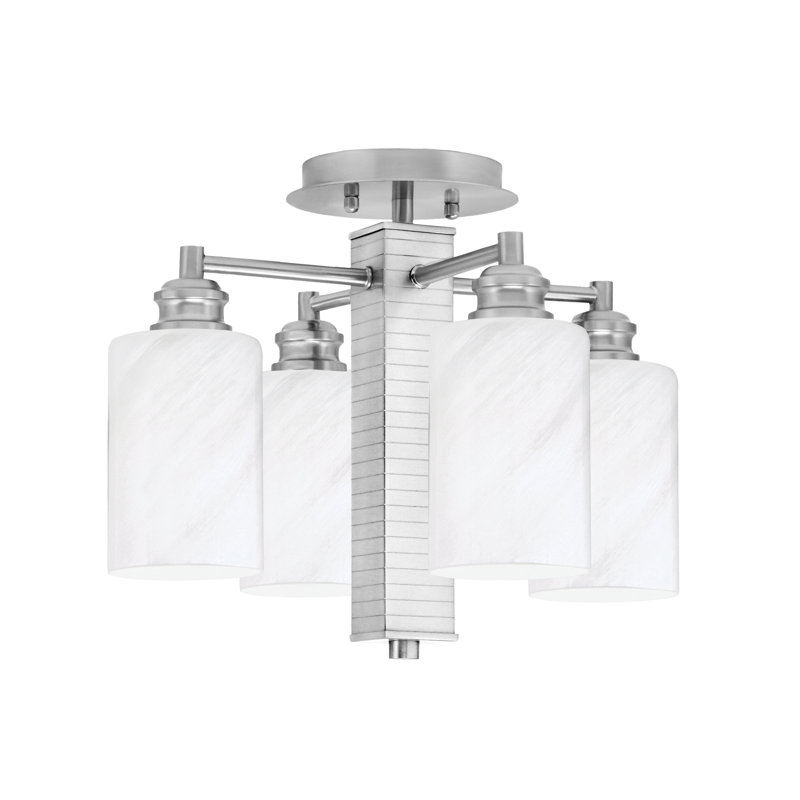 Edge 4 lumières semi-encastrées montrées avec verre de marbre blanc 4 po, Nickel brossé
