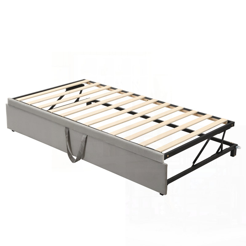 Lit de jour simple rembourré avec lit gigogne escamotable, pour les chambres d'amis et les solutions peu encombrantes, gris