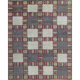 Hand-Knotted High-Quality Red, Gray, and Ivory Area Rug