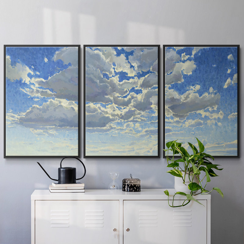 Cloudscape, reproduction sur toile 3 pièces, Cadre noir, H 24 po x l 48 po