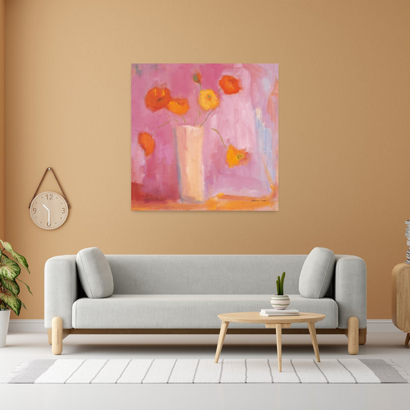 Art contemporain coquelicot, H 48 po x l 48 po