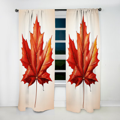 Emma Minimalism Orange Autumn Maple Leaf II - Traditional Curtain - Velvet Room Darkening - 1 panel