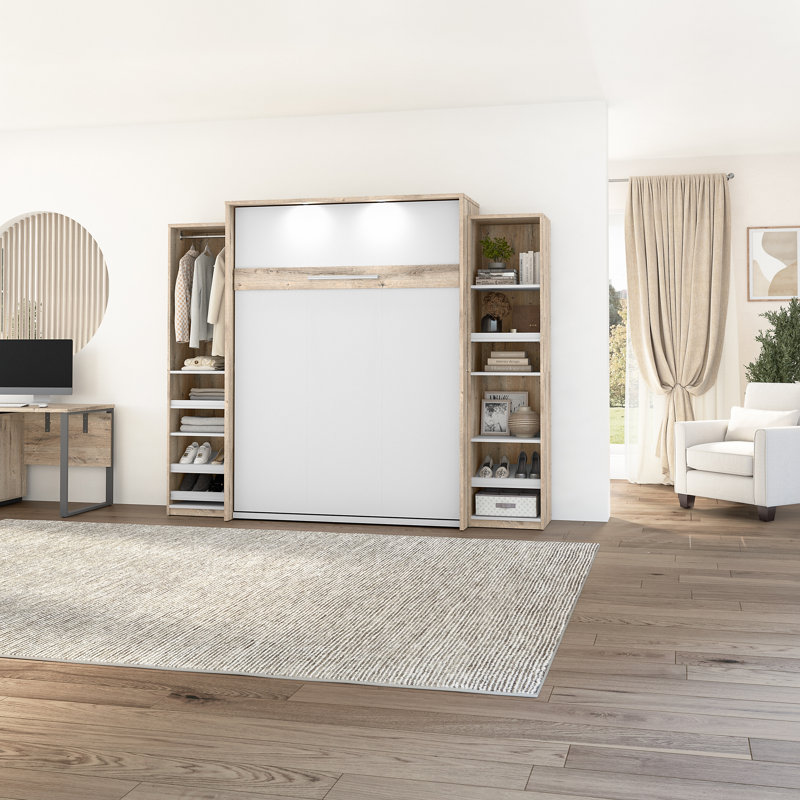 Lit plateforme avec rangement Osterman, Double, Brun rustique / Blanc