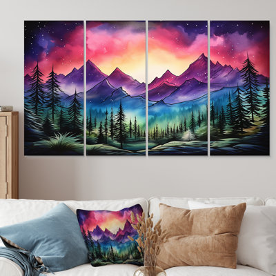 Ensemble de 4 décorations murales mauves aurores boréales mauves II