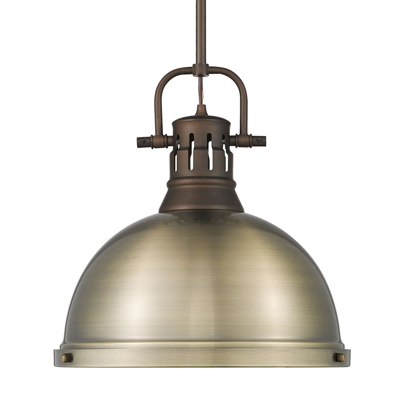 Petit luminaire suspendu avec tige Aljona, H 14,625 po x l 14 po x P 14 po, Doré, Bronze huilé