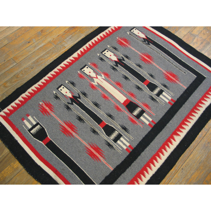 Gray Tribal Geometric Flatweave Antique Artistic Navajo Native American Yei Rug