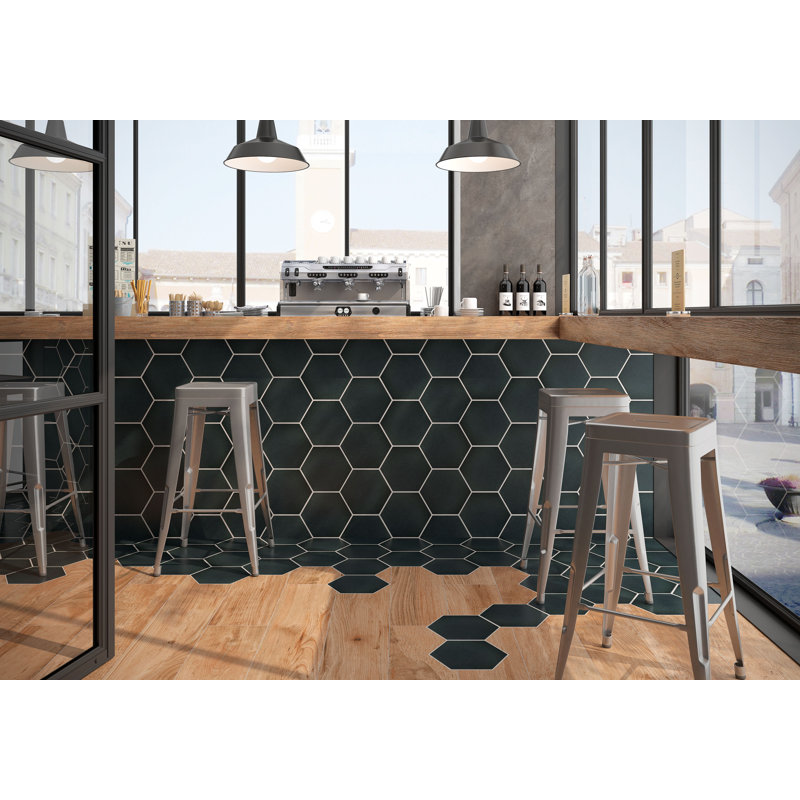 Casablanca 8 x 9" Matte Hexagon Porcelain Floor & Wall Tile (28 pcs/carton), Black