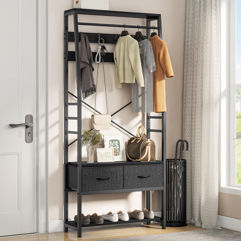 Alexeis Hall Tree 80cm Wide with Bench, Dark Grey/Black