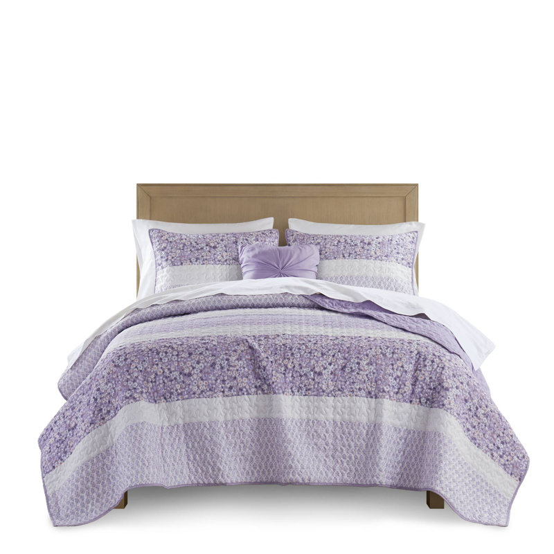 4 PCS  Seersucker Quilt Set with Throw, California King Full Comforter + 2 Shams