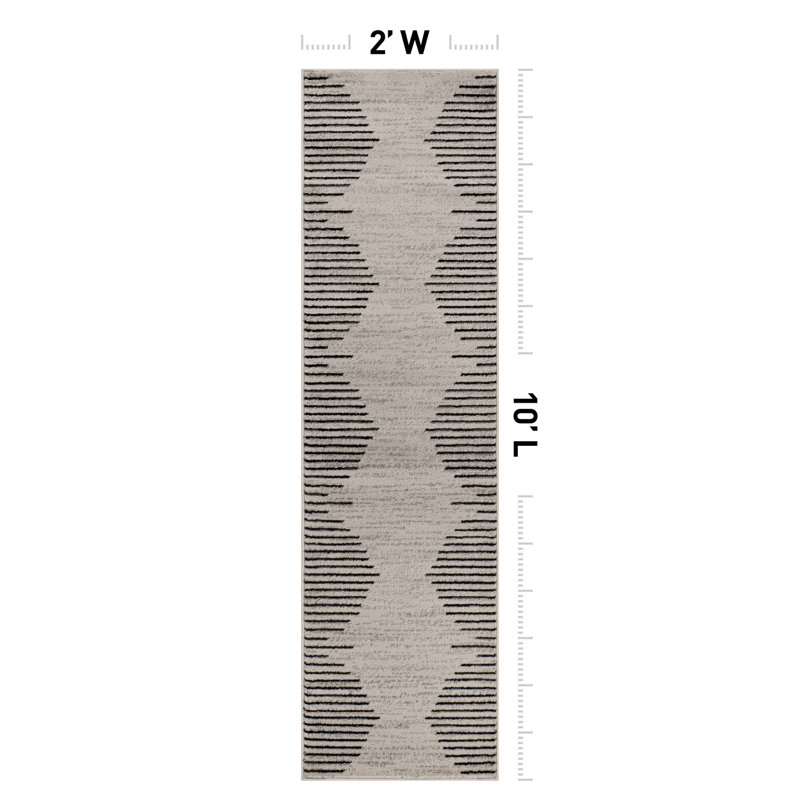 Tapis crème / noir Damarcus, Tapis de couloir 2 pi x 10 pi, Cream