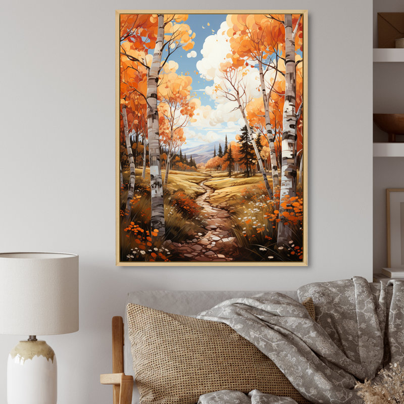 «Decollete Birch Woods Autumn Whispers VII», reproduction d'art sur toile, H 32 po x l 24 po x P 1 po, Cadre naturel flottant