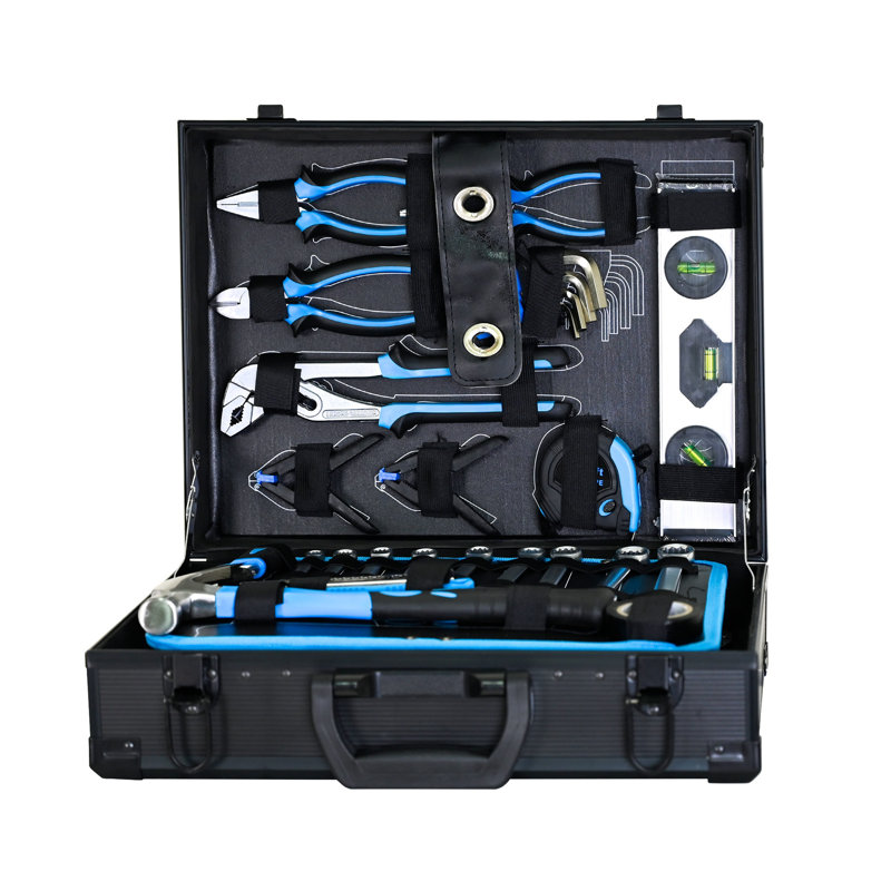 Ensemble d'outils 247 pièces pour l'entretien de la maison, boîte à outils en acier au carbone avec surface en aluminium - Trousse de réparation bleue pour la maison, l'automobile et la plomberie