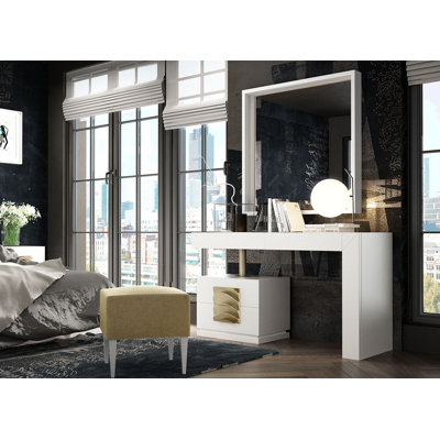 Ensemble coiffeuse avec tabouret et miroir Prague