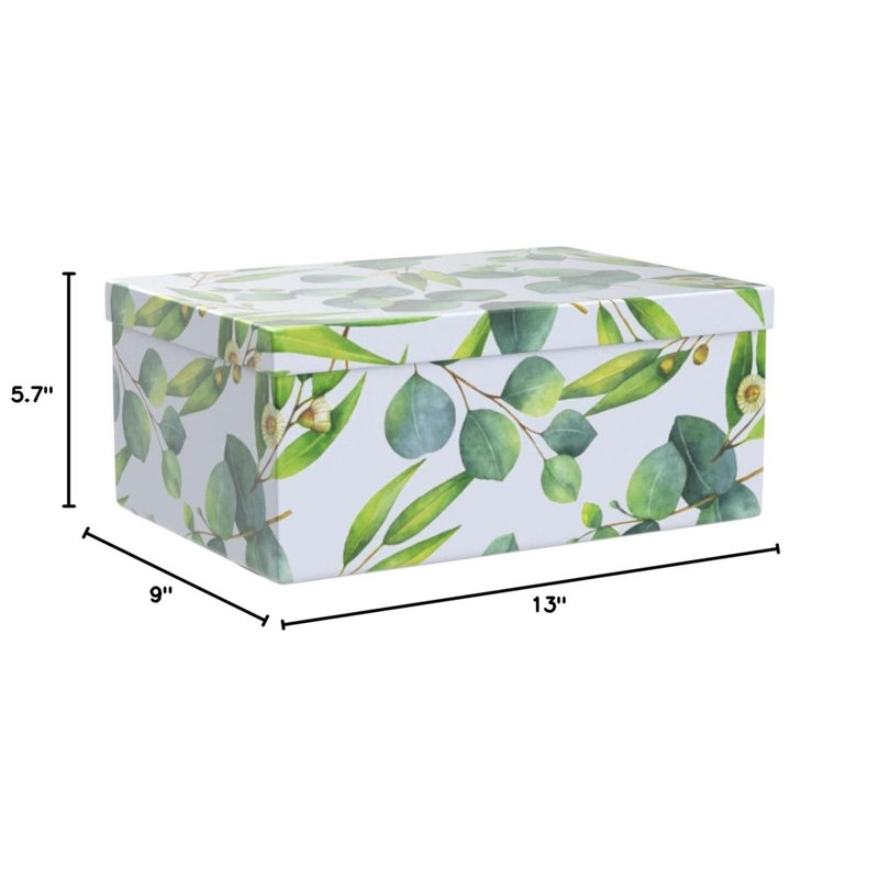 Decorative Cardboard Boxes With Lids For Home Décor - Sprigs Of Green - Set Of 3: Large Nesting Gift Boxes, Pretty Paperboard Storage Boxes For Organizing, Memory Boxes For Keepsakes