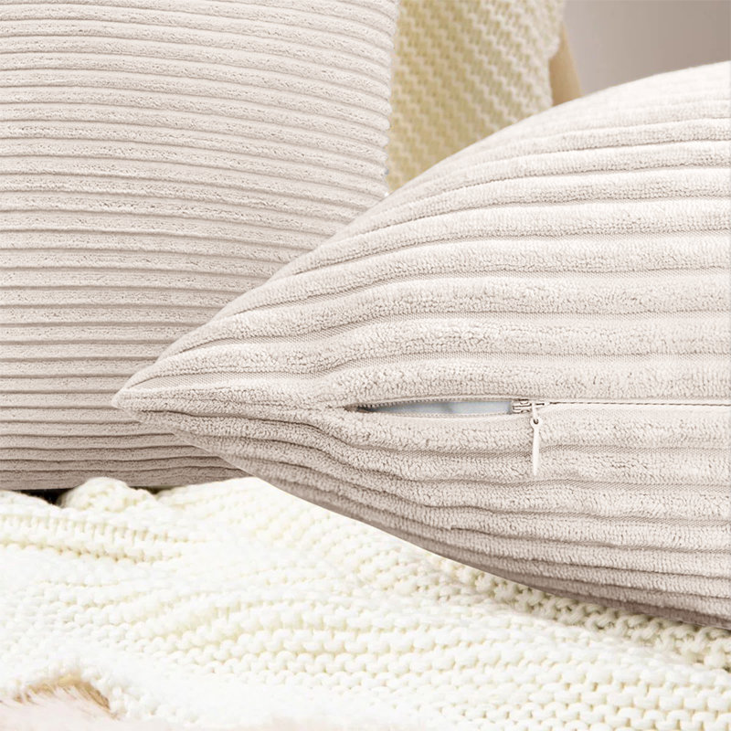 Striped Square Euro Cushion Cover, Cream