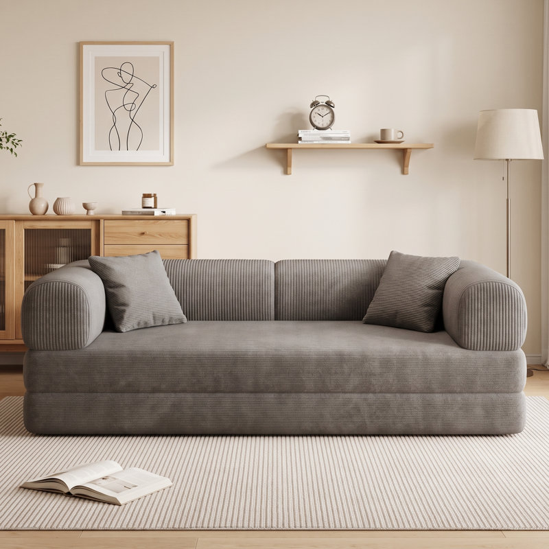 Canapé-lit convertible en velours côtelé de 78,8 po avec 2 coussins, sans assemblage pour le bureau, les appartements et la vie compacte