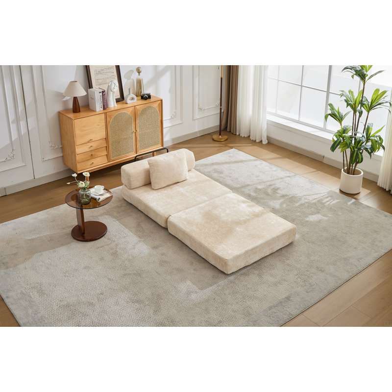 Convertible Floor Sofa Bed with Fixed-Shape Frame Single Seater, Beige