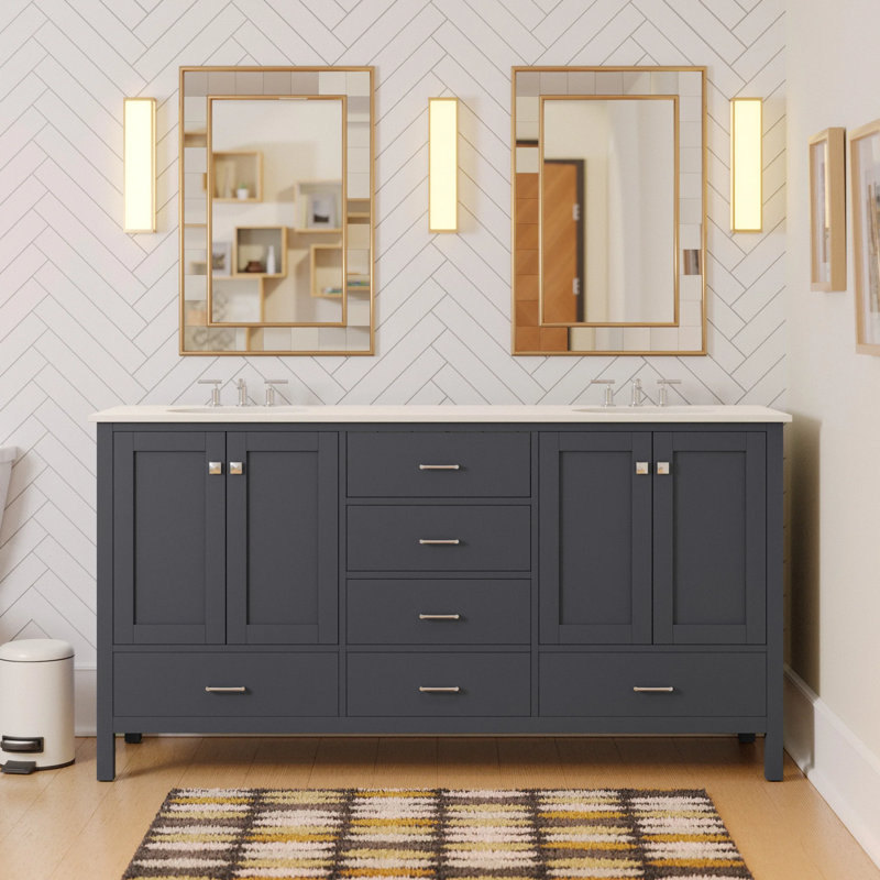 Ensemble de meuble-lavabo double 72 po Claudett, Gris marine, Blanc d'ingénierie