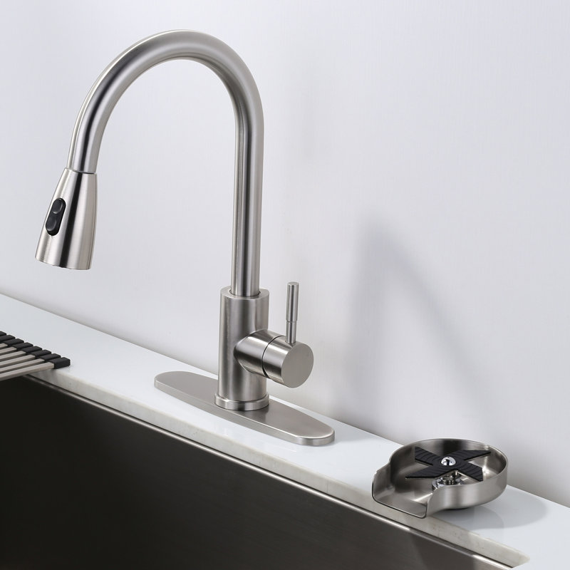 ARCORA Single Handle Stainless Steel Pull-Down Kitchen Faucet with Deckplate and Glass Rinser Combo, Brushed Nickel