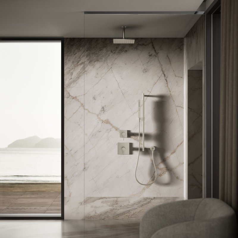 Pomme de douche carrée à fixation murale ou au plafond à fonction unique 10 po Honesty 2,5 GPM, Nickel brossé éclatant