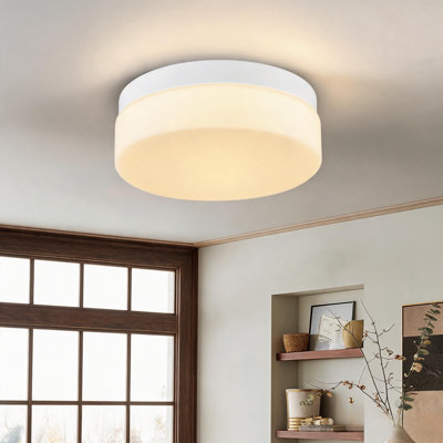 Plafonnier encastré moderne en métal blanc avec abat-jour en verre laiteux, 5 températures de couleur réglables pour le salon et la chambre à coucher