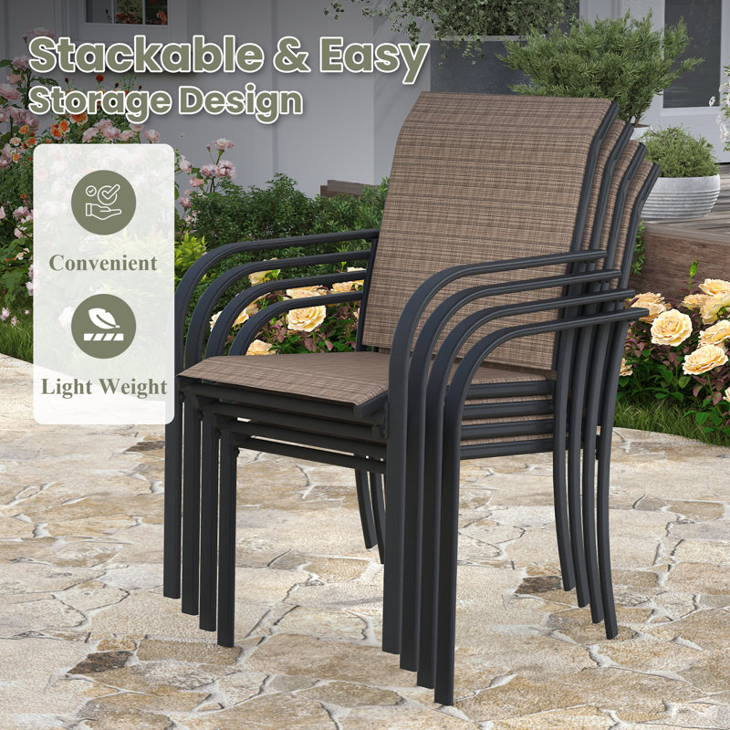 7-Pieces Round Patio Dining Set With Stackable PVC-coated polyester Chairs, Black/Brown