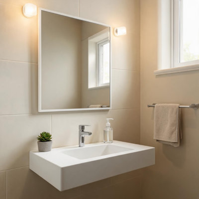 Lavabo de salle de bain en résine de pierre à surface solide blanc mat de 35 pouces avec écoulement fluide