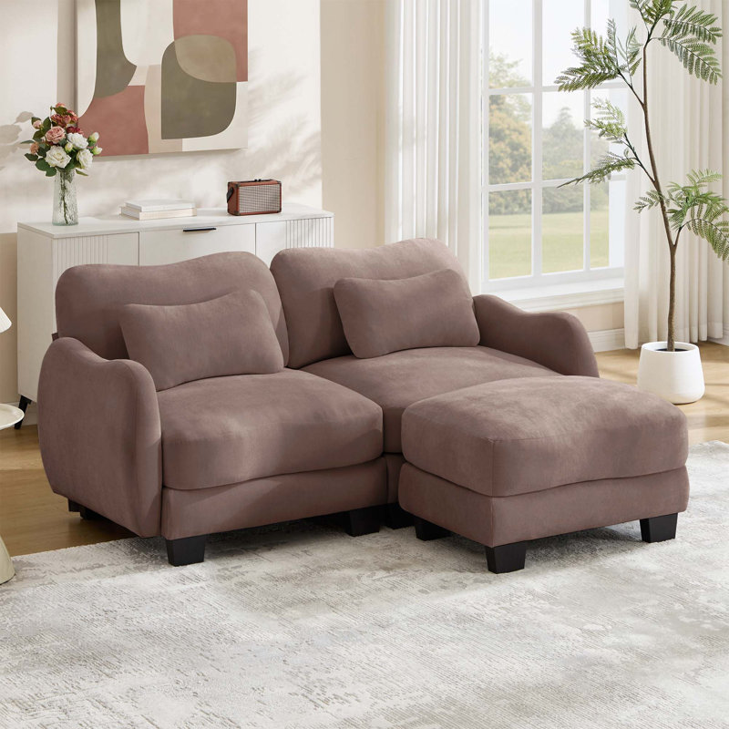 Canapé en L Chenille avec design ergonomique et repose-pieds mobile, L 70,8 po, Chenille rose poussière