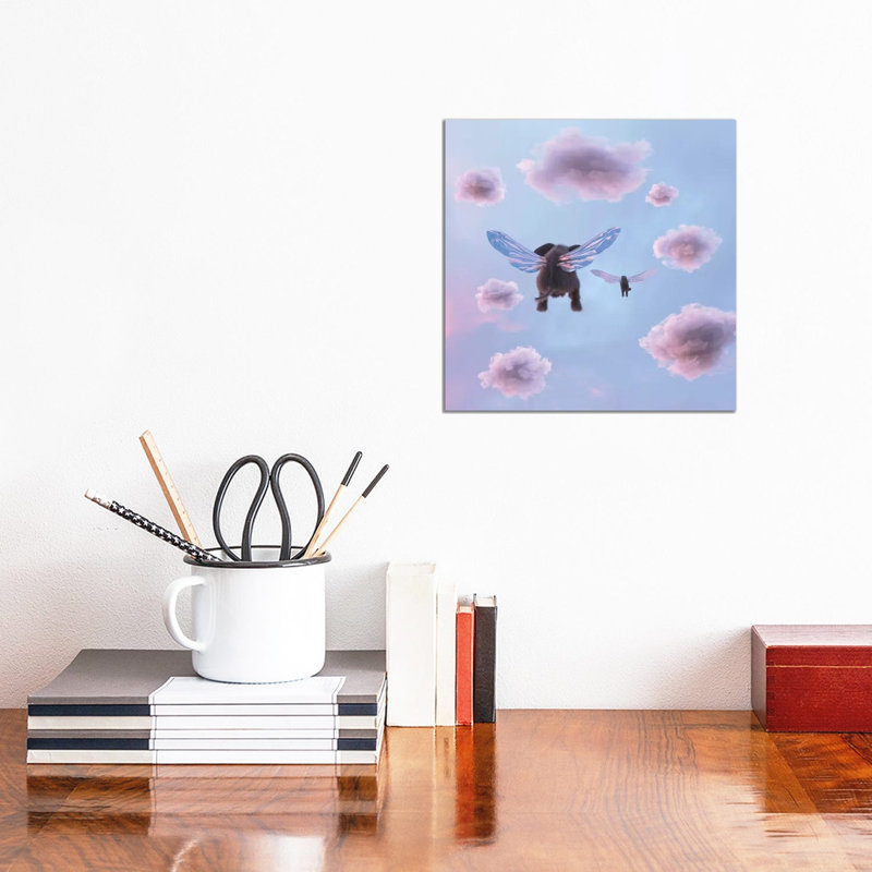 Elephant And Dog Are Flying In The Sky by Mike Kiev - Wrapped Canvas Painting, 30.48 cm H x 30.48 cm W