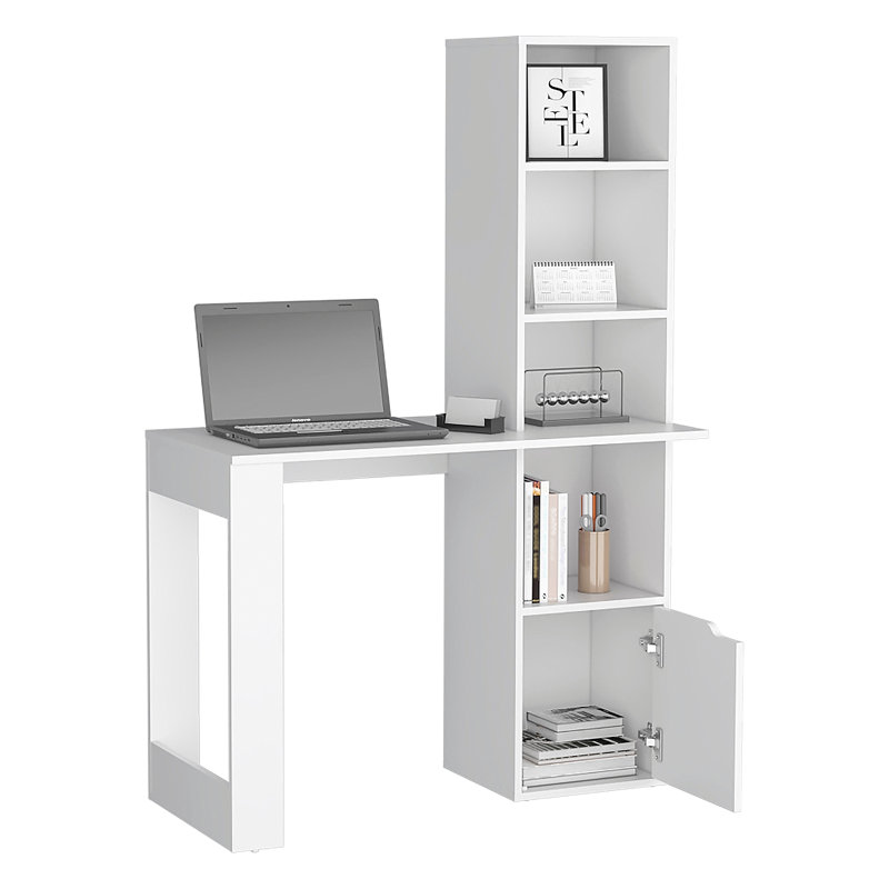 Bureau d'ordinateur avec bibliothèque et armoire, Blanc