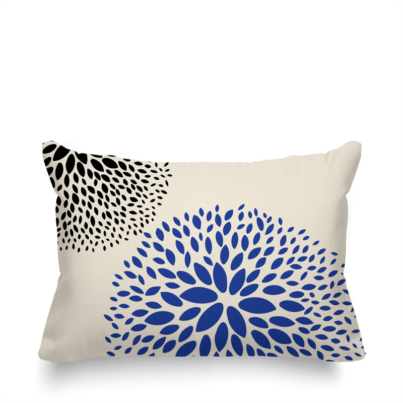 Housse et insert de coussin rectangulaire intérieur / extérieur en polyester filé Bavière, Bleu marine / crème / noir