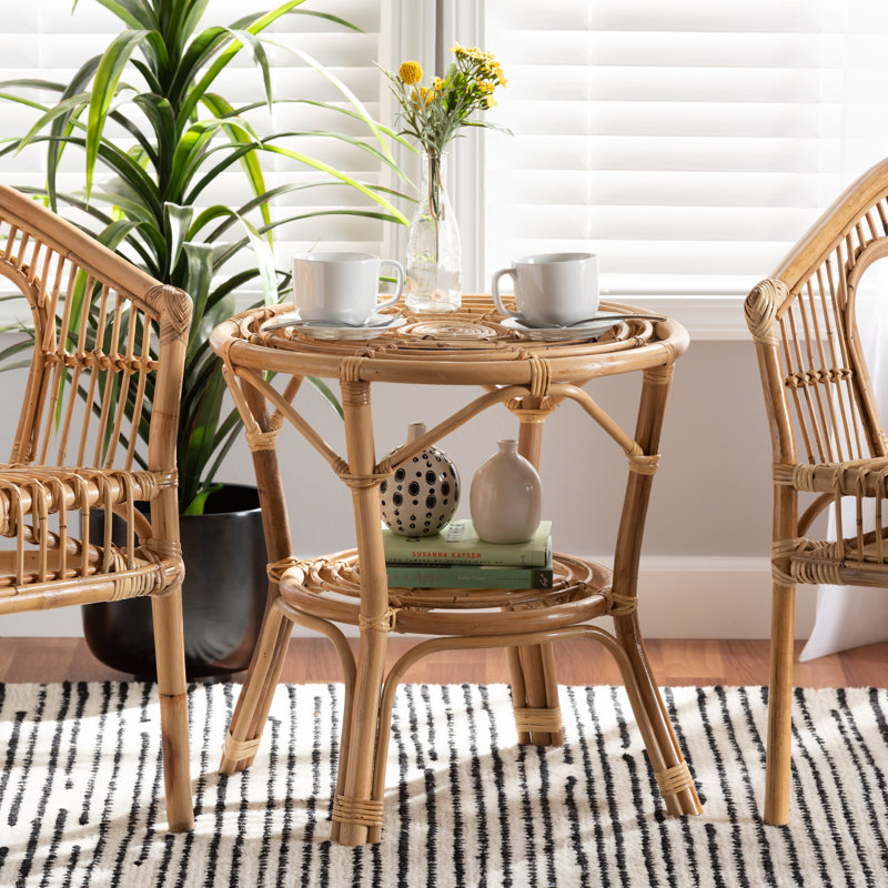 Cariel 21.5" Natural Brown Rattan Round Coffee Table with Storage