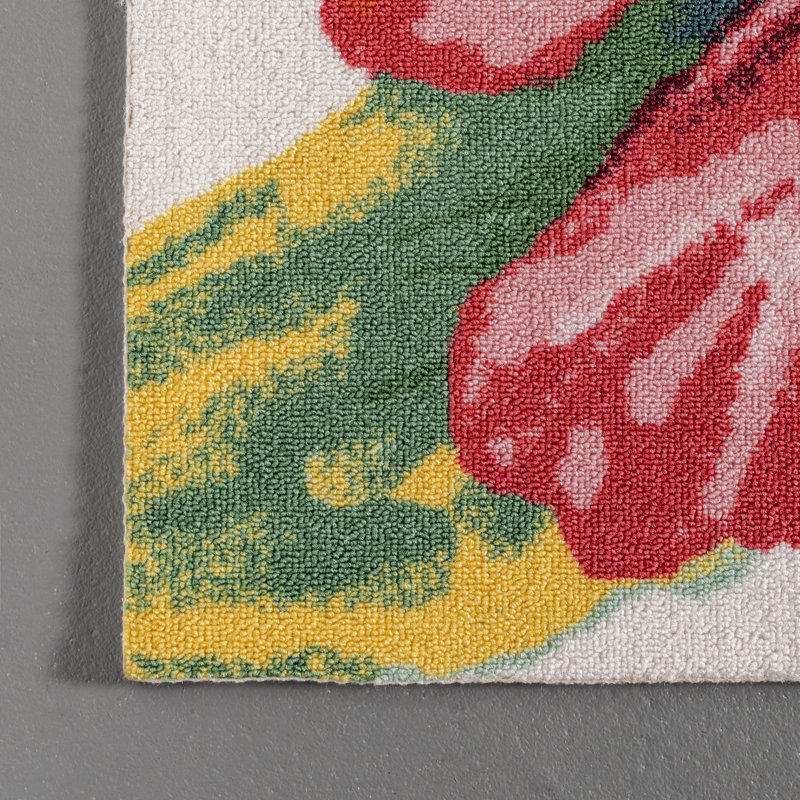 Tapis intérieur / extérieur à motif floral vert / rose Perao, Rectangle 4 pi x 6 pi