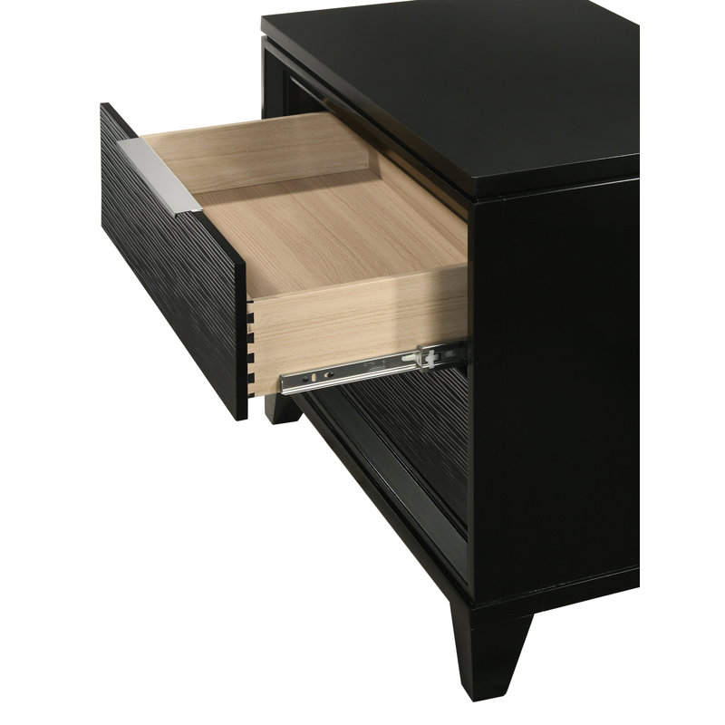 Ensemble de chambre à coucher moderne à panneau tapissier à DEL en noir, Grand lit, 5 pièces