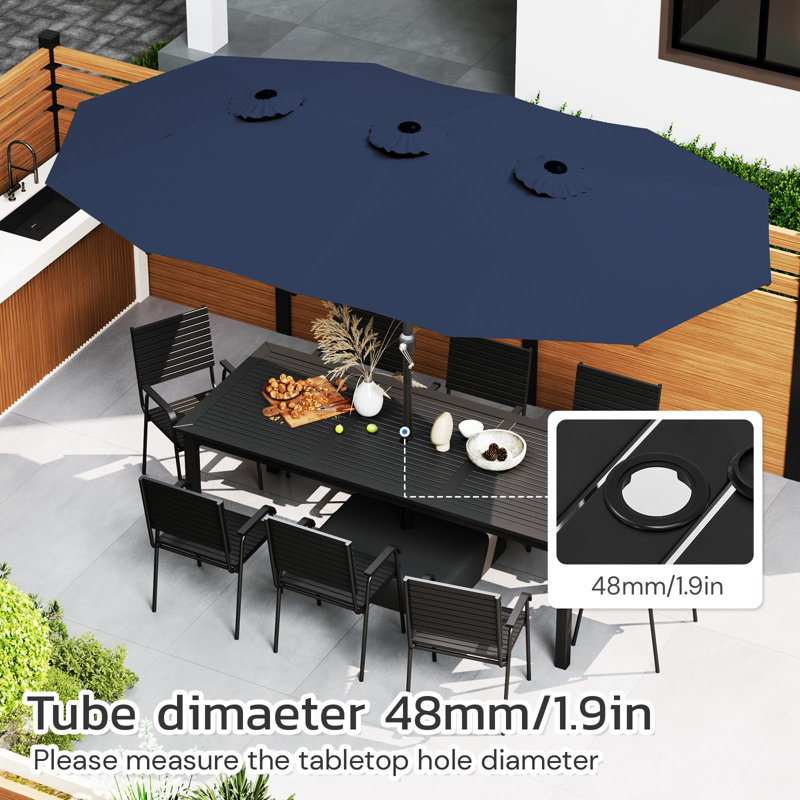 Parasol d'extérieur double face avec base incluse, Bleu très foncé
