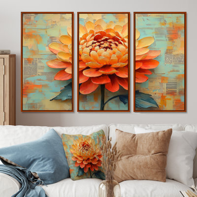 Ensemble de décorations murales - Chrysanthème jaune et orange