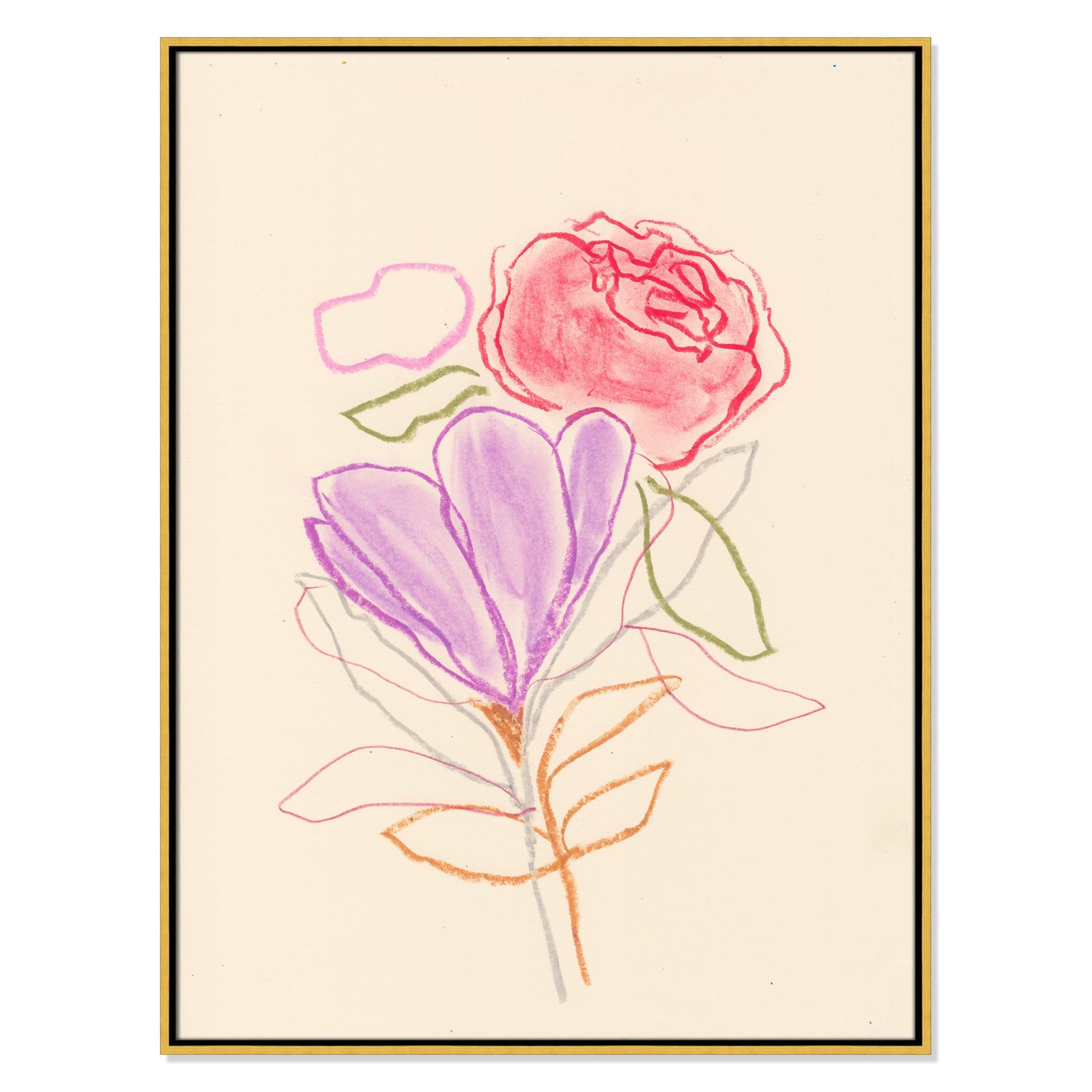 Simple Floral III Print by Bea Dina, No Mat, 41.5" H x 31.5" W x 2" D, Gold Floater Framed Canvas
