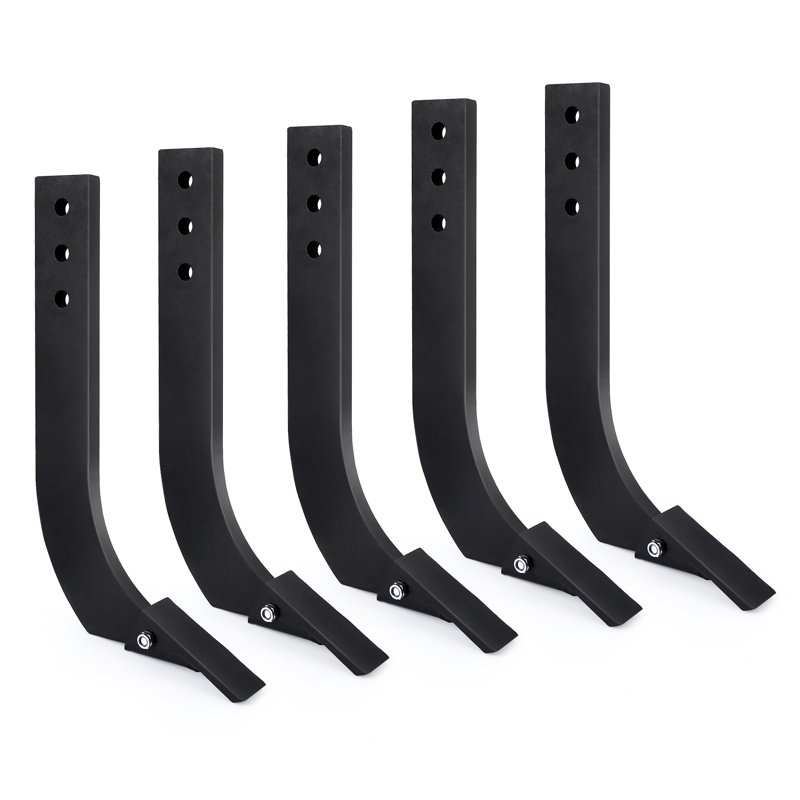 L'ensemble de 5 tiges robustes à lame carrée comprend des tiges de Scarificateur réglables de 16 po et de 18 po avec 3 et 4 trous, des dents effilées amovibles et des goupilles de remplacement globales pour creuser, labourer, aménagement paysager. Couleur: noir