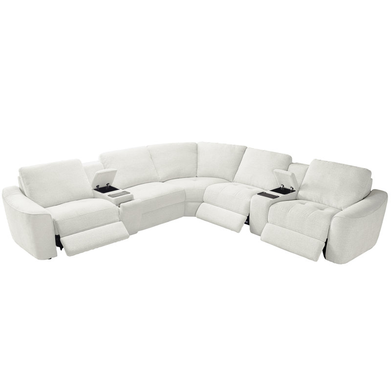 7-piece Upholstered Reclining Corner Sectional With Storage& Cup Holder & Wireless Charging, Beige Polyester