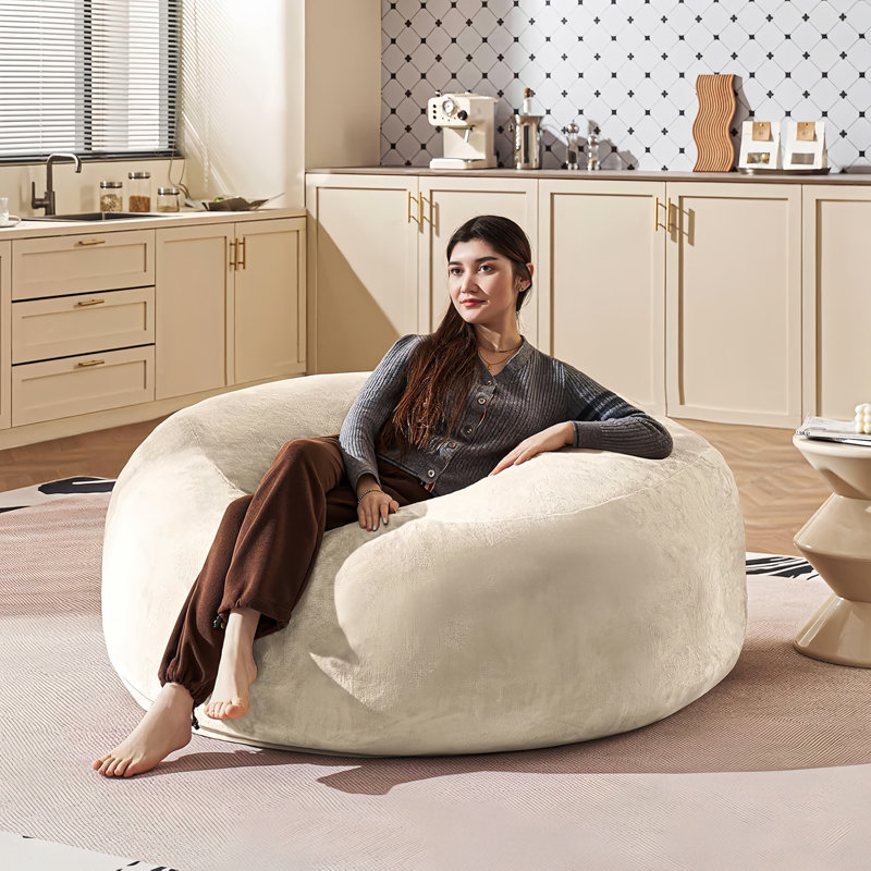 Bean Bag Chair, Memory Foam Filled, Large Beanbag Chairs For Adults And Teens, Soft Sofa With Removable Flannel Cover, Round Couch For Living Room Bedroom College Dorm