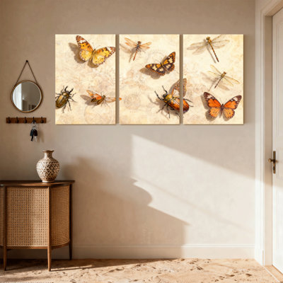 Mode, papillon, libellule, insecte, insecte, ensemble de 3 impressions sur toile