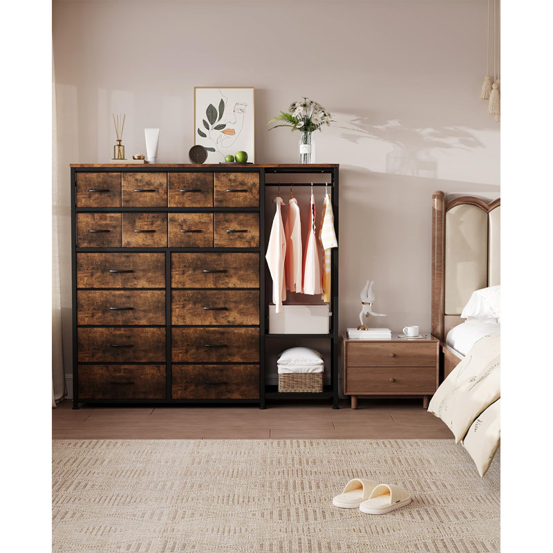 Étagère de rangement à 16 tiroirs - Structure en fer et revêtement en tissu MDF, organisateur multi-tiroirs pour chambre, vêtements et articles du quotidien, solution de rangement gain d'espace pour la maison