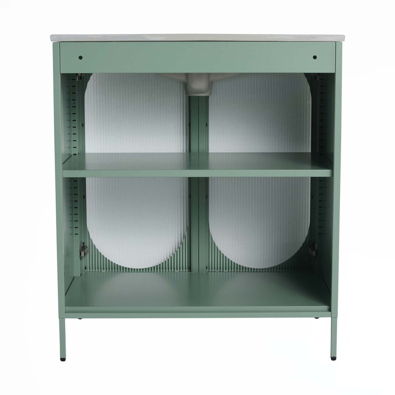Meuble-lavabo autoportant de 30 po avec lavabo en céramique, Vert menthe