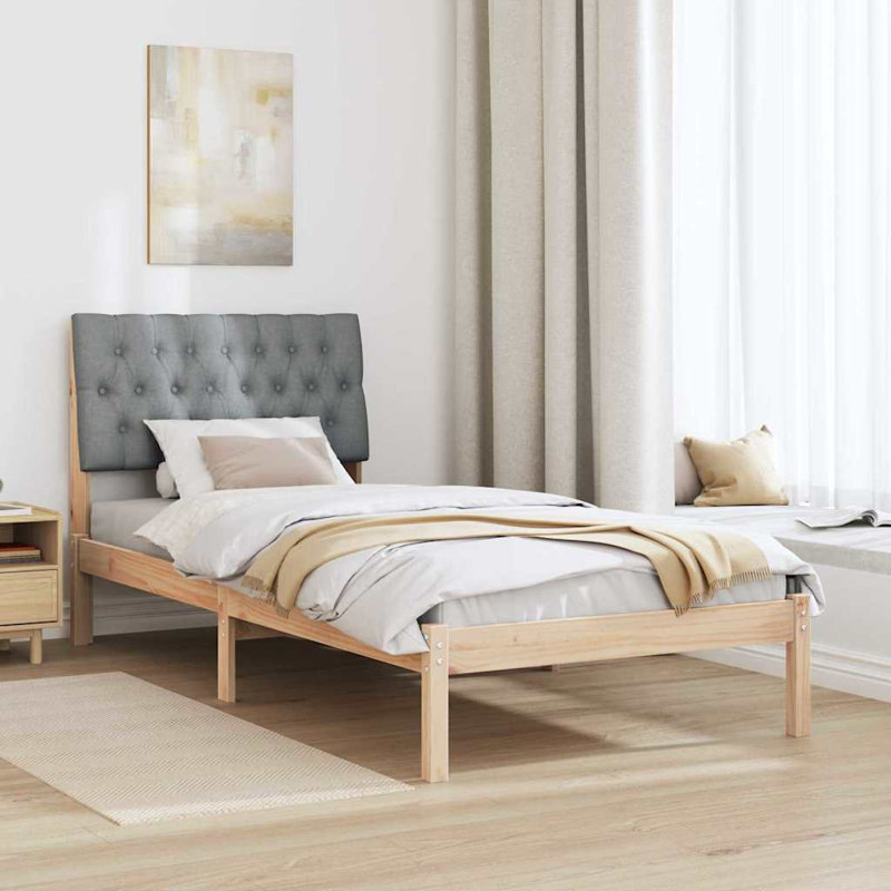 Solid Wood Bed Frame, European Single (90 x 190 cm), Natural/Light Grey