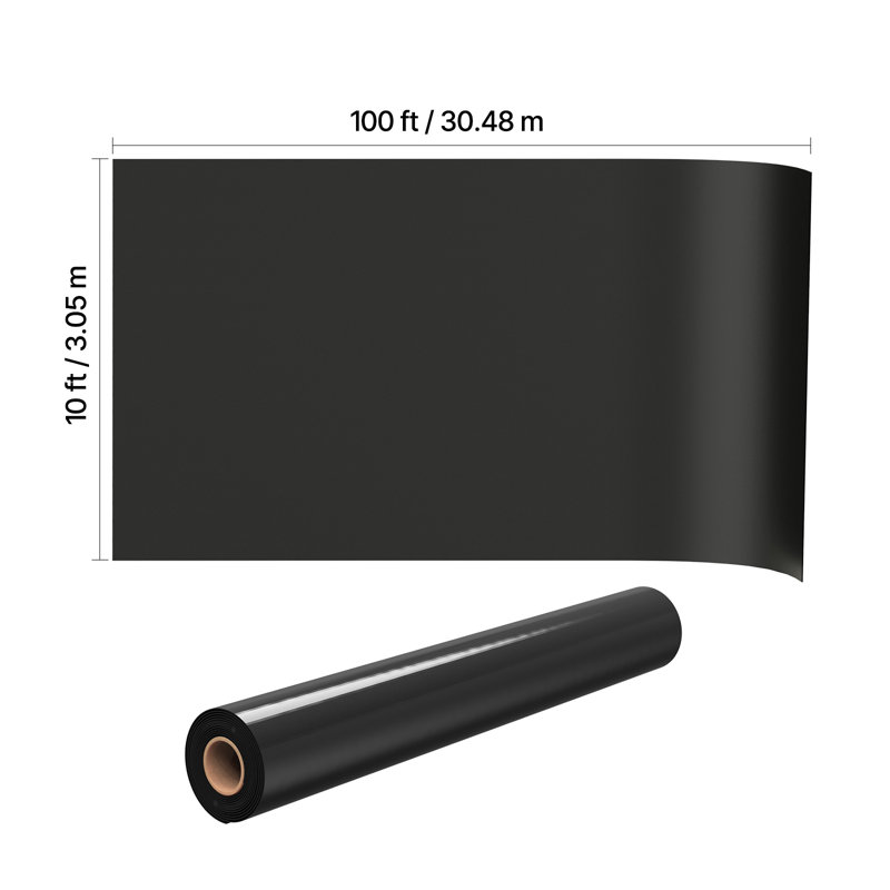 Rouleau de polyéthylène noir robuste de 4 pi 10 po x 100 pi, rouleau épais en plastique pour le jardin, toile protectrice pour toile tombante, revêtement en polyéthylène pour barrière anti-vapeur, contrôle des mauvaises herbes